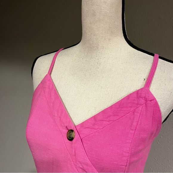 American Eagle AE Pink Wrap Button Front Mini Dress Linen Blend - Picture 2 of 14